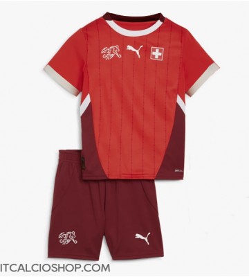 Svizzera Prima Maglia Bambino Europei 2024 Manica Corta (+ Pantaloni corti)